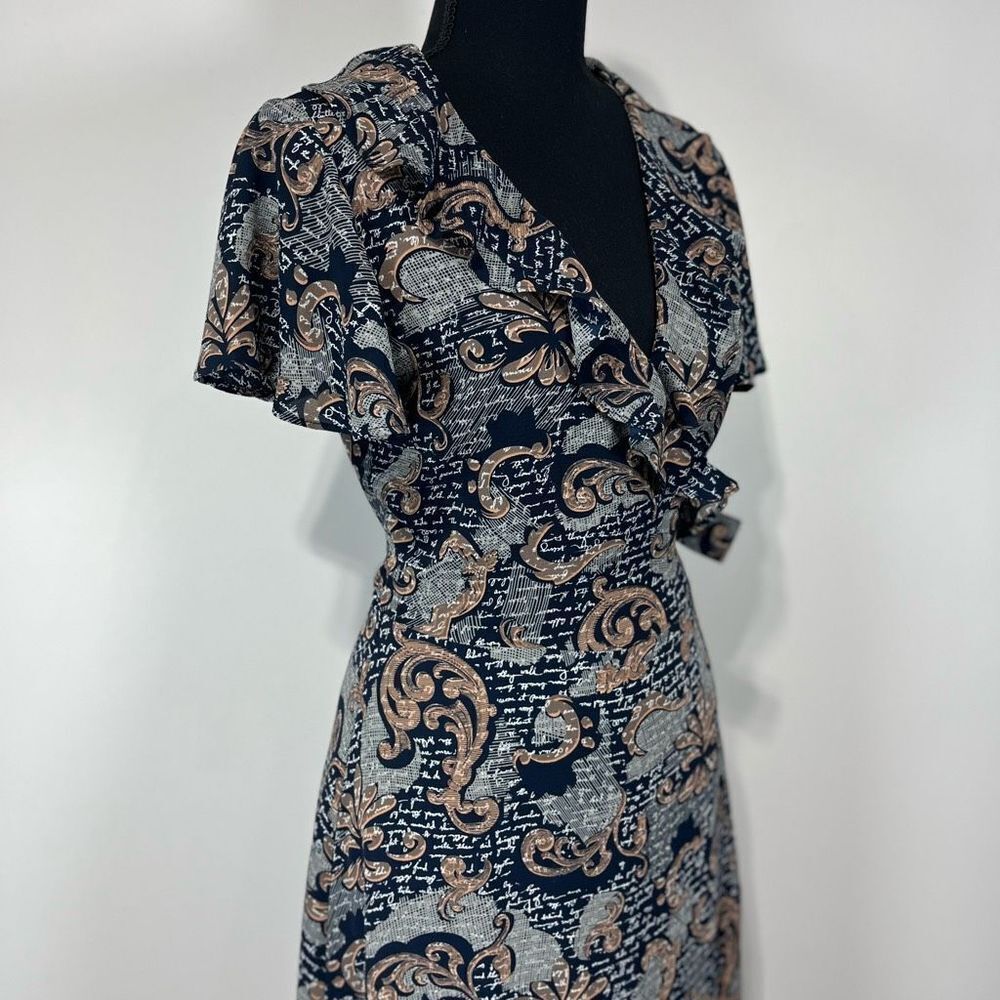 Chelsea28 Print Ruffle Wrap Dress Size Small Women’s Navy - Picture 3 of 10